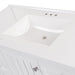 Predrilled sink top on Elvet 49 in white bathroom vanity with 6 drawers, cabinet, open shelf, white vanity top 