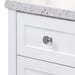 Edge of Elvet 49 in white bathroom vanity with 6 drawers, cabinet, open shelf, granite-look sink top