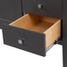 Open drawer on Fordwin 37 in furniture-style gray vanity with granite-look sink top, 2 drawers, cabinet