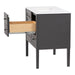 Right side with open drawer of Fordwin 37 in furniture-style gray vanity with granite-look sink top, 2 drawers, cabinet