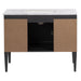 Open back of Fordwin 43 in furniture-style gray vanity with granite-look sink top, 6 drawers, cabinet