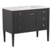 Angled view of Fordwin 43 in furniture-style gray vanity with granite-look sink top, 6 drawers, cabinet