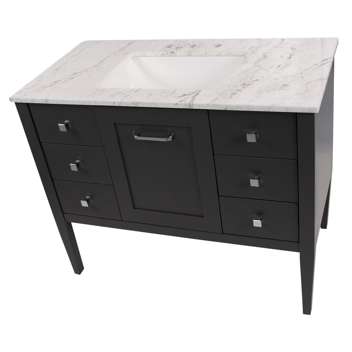 Top view of Fordwin 43 in furniture-style gray vanity with granite-look sink top, 6 drawers, cabinet