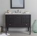 Fordwin 43 in furniture-style gray vanity with granite-look sink top, 6 drawers, cabinet installed in bathroom with faucet and mirror