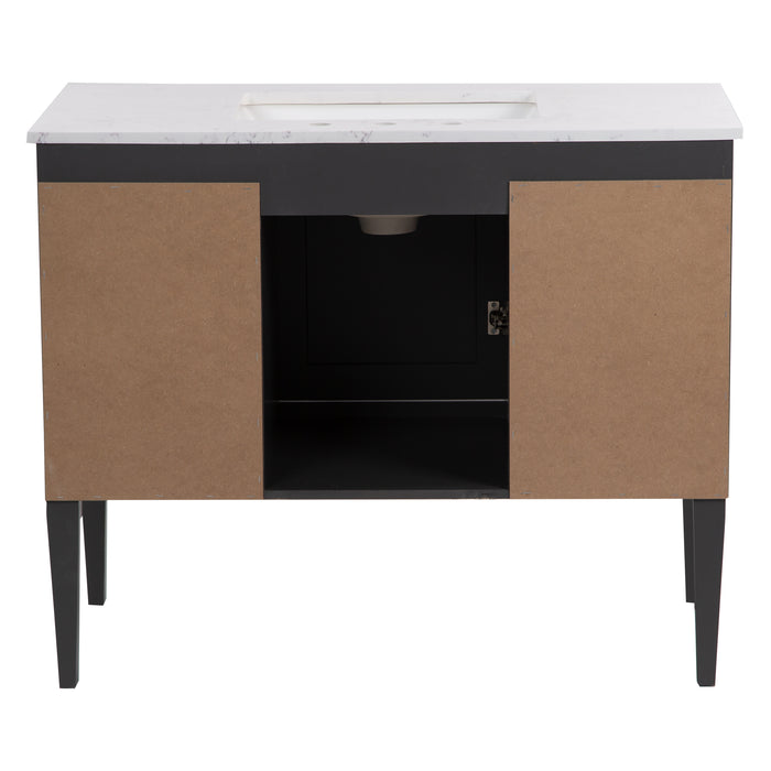 Open back on Fordwin 43 in furniture-style gray vanity with granite-look sink top, 6 drawers, cabinet
