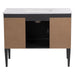 Open back on Fordwin 43 in furniture-style gray vanity with granite-look sink top, 6 drawers, cabinet