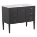 Angled view of Fordwin 43 in furniture-style gray vanity with granite-look sink top, 6 drawers, cabinet