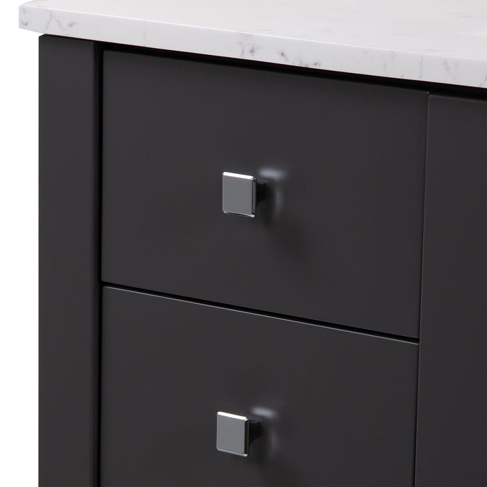 Edge of Fordwin 43 in furniture-style gray vanity with granite-look sink top, 6 drawers, cabinet