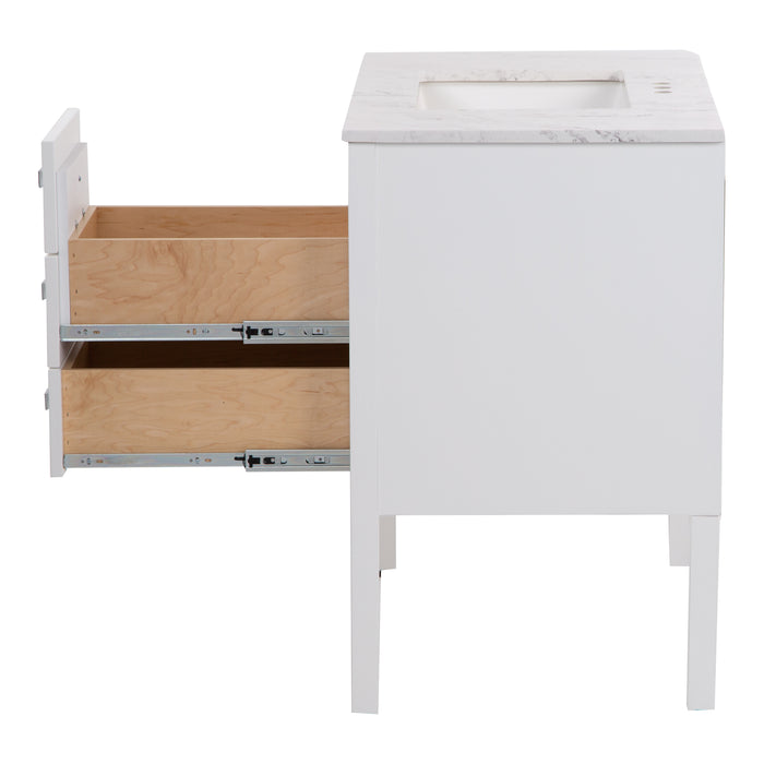 Fordwin 37 in furniture-style white vanity with granite-look sink top, 2 drawers, cabinet