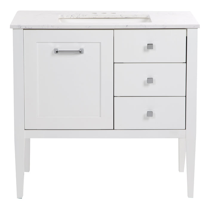 Fordwin 37 in furniture-style white vanity with granite-look sink top, 2 drawers, cabinet