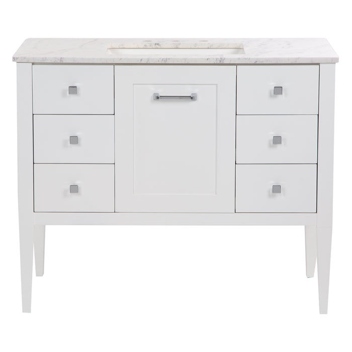 Fordwin 43 in furniture-style white vanity with granite-look sink top, 6 drawers, cabinet