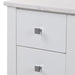 Edge view of Fordwin 43 in furniture-style white vanity with granite-look sink top, 6 drawers, cabinet