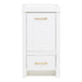 Hali 18.5 small white bathroom vanity with 1-door cabinet, 1 drawer, brushed gold hardware, white sink top