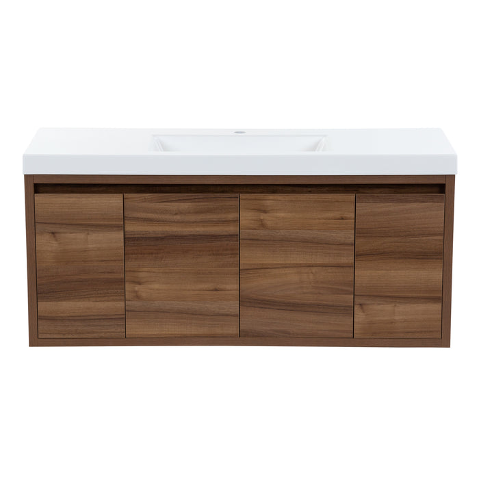 Kelby 48.5" W woodgrain floating bathroom vanity with 2 flat-panel doors and 2 drawers, white sink top