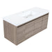 Top view of Kelby 48.5" W woodgrain floating bathroom vanity with 2 flat-panel doors and 2 drawers, white sink top