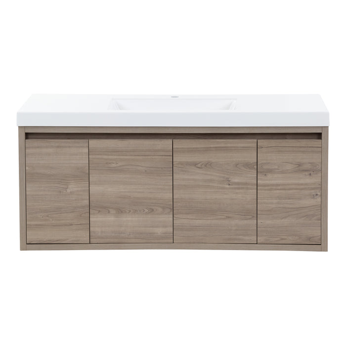 Kelby 48.5" W woodgrain floating bathroom vanity with 2 flat-panel doors and 2 drawers, white sink top