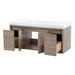 Kelby 48.5" W woodgrain floating bathroom vanity with 2 open doors and 2 open drawers, white sink top