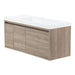 Right side of Kelby 48.5" W woodgrain floating bathroom vanity with 2 flat-panel doors and 2 drawers, white sink top