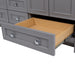 Open base drawer on Nimay 60.25-in gray double-sink bathroom vanity with 2 cabinets, 6 drawers, and sink top