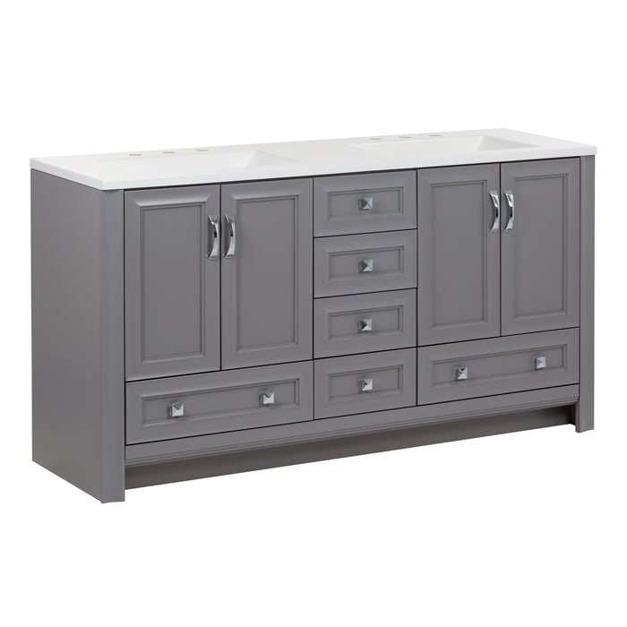 Nimay 60.25-in gray double-sink bathroom vanity with 2 cabinets, 5 drawers, and sink top