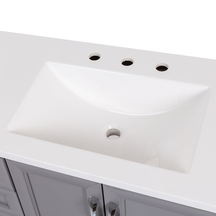 Predrilled sink on Nimay 60.25-in gray double-sink bathroom vanity with 2 cabinets, 6 drawers, and sink top