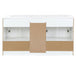 Open back on Nimay 60.25-in white double-sink bathroom vanity with 2 cabinets, 6 drawers, and sink top