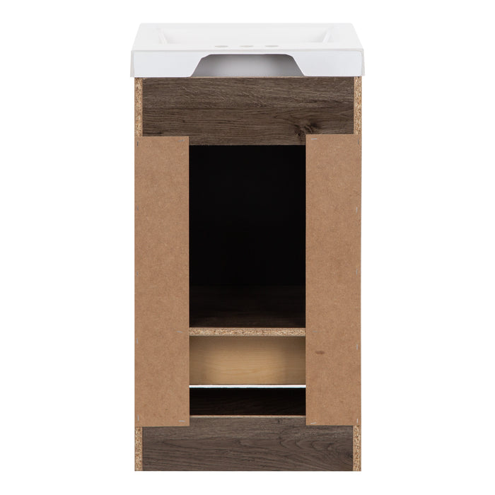 Open back plumbing access, Nixie 18.5" narrow woodgrain bathroom vanity