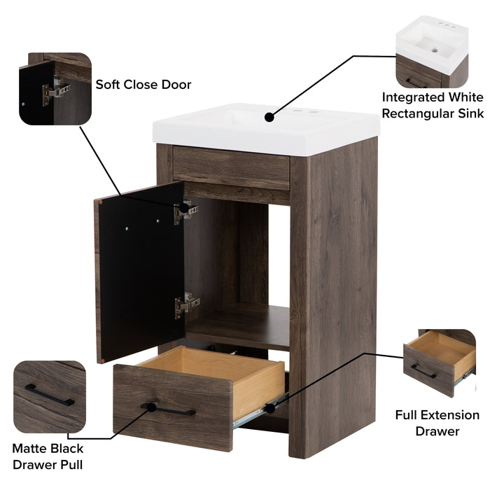 Nixie 18.5" Narrow Bathroom vanity features: sink, base drawer, cabinet