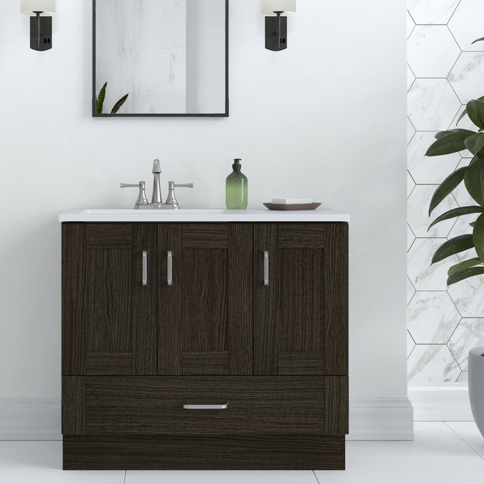 36.25" 2-Cabinet, 2-Drawer Bathroom Vanity With Offset Sink