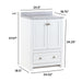 Measurements of 24.5” wide Rafferty bathroom vanity: 24.5” width x 18.75” depth x 37.57” height