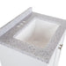Natural stone-like flat surface vanity top with integrated white sink and predrilled holes