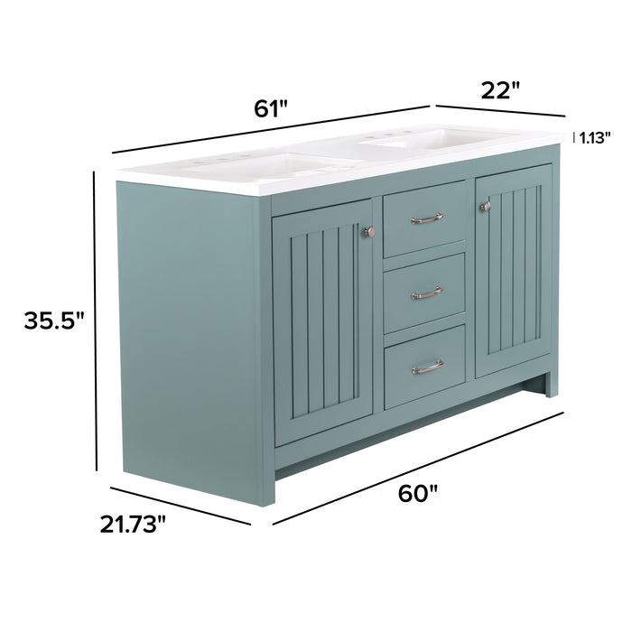 61" Double-Sink Bathroom Vanity With 2 Cabinets, 3 Drawers, and White Sink Top