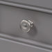 Drawer pull on 49 in. Rillette gray bathroom vanity with 4 drawers, 2 cabinets, satin nickel hardware, sink top