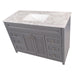 Top view of 49 in. Rillette gray bathroom vanity with 4 drawers, 2 cabinets, satin nickel hardware, sink top