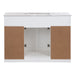 Open back on 49 in. Rillette white bathroom vanity with 4 drawers, 2 cabinets, satin nickel hardware, sink top