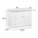 Measurements of 49 in. Rillette white bathroom vanity with 4 drawers, 2 cabinets, satin nickel hardware, sink top: 49 in W x 22 in D x 35.5 in H