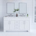 Salil 60 inch 4-door, 3-drawer white double bathroom vanity with white sink top installed in bathroom