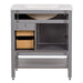 Open back on Sykes 31 in. sterling gray bathroom vanity with 2 drawers, open shelf, cabinet, and pulsar sink top