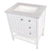 Top view of Sykes 31 in white bathroom vanity with 2 drawers, open shelf, cabinet, and silver ash sink top