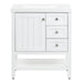 Sykes 31 in white bathroom vanity with 2 drawers, open shelf, cabinet, and white sink top