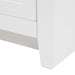 Closeup of toekick on Wyre 18.25" W white shaker bathroom vanity with 1 door