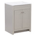 Left view of Wyre 24.5" W gray cabinet-style bathroom vanity with 2 Shaker doors, satin nickel pulls, white sink top