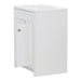 Side view of Wyre 24.5" W white Shaker-style bathroom vanity with 2 doors, 1 open door, satin nickel pulls, white sink top