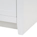 Closeup of toekick on Wyre 24.5" W white bathroom vanity with 2 Shaker doors